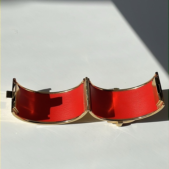 Vintage Modernist Statement Cuff Bracelet Red Black Gold Geometric Bold - Picture 6 of 16